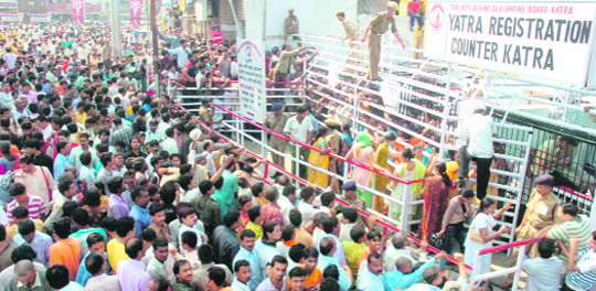 Crowd in vaishno devi yatra parchi registration counter katra bus stand