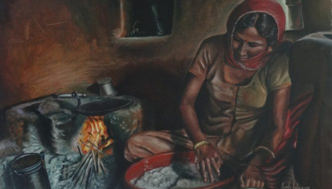 woman preparing for making roti